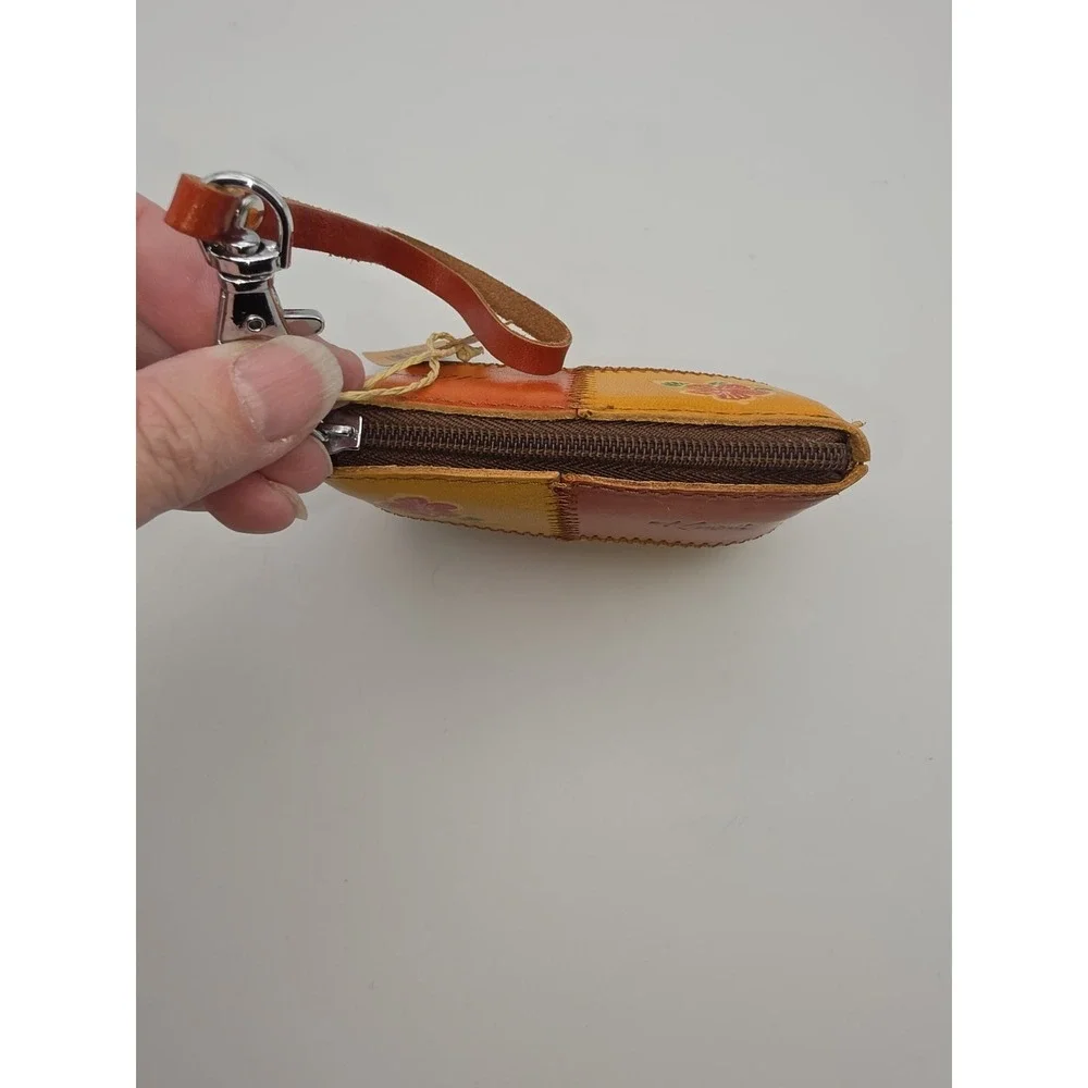 Hawaii Genuine Leather Patchwork Coin Purse Wallet w/Wrist Strap~Tropical Floral